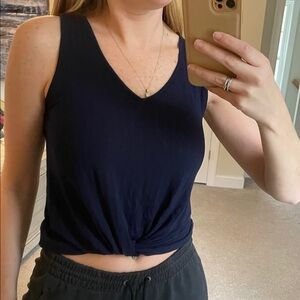 Pink Rose Navy V-Neck Twist Front Tank Top